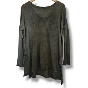 It Is Well Tunic Top Asymmetrical V-Neck Long Sleeve Cotton Size S Olive Green